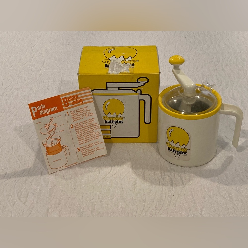VINTAGE DONVIER Half-Pint Ice Cream Sherbet Slushy Maker Recipes Included NIB